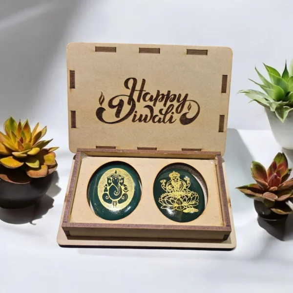 Lakshmi Ganesh Green Jade Crystal Coins – Perfect for Diwali and receiving abundance and prosperity.