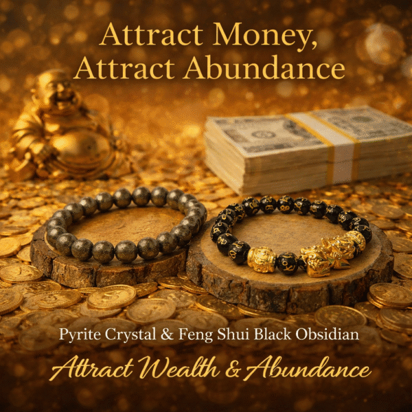 Pyrite Crystal and Feng Shui Black Obsidian - Attract Wealth. Activate Abundance - Combo